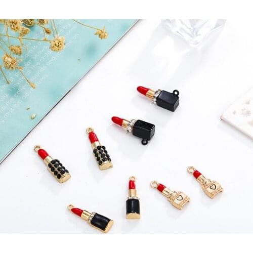 10pcs/pack Alloy Rhinestone Lipstick Enamel Charms Cute Lipstick Shape Pendants Charm DIY Bracelet Earring Jewelry Finding FX780