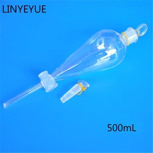 2 pieces/pack 500mL Glass Separating Funnel with Glass Stopper Screw Tap Separatory Funnel Laboratory Glassware Free Shipping