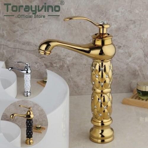 Luxury Tall Bathroom Faucet Basin Faucets Brass With Diamond Gold White Black And Chrome Taps Single Handle Washbasin Mixer Tap