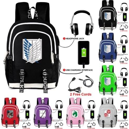 Attack on Titan Backpack Eren Bag Shingeki No Kyojin USB Charging Schoolbag Unisex Titans Attack Backpack Travel Gift Teen