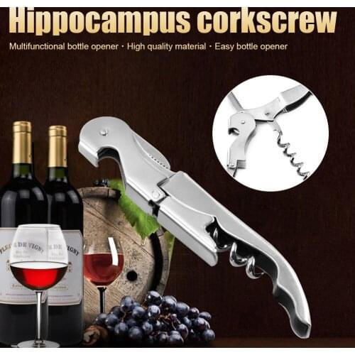 Stainless Steel Corkscrew Double Hinged Waiters Wine Bottle Opener LeverTool Silver SCVD889