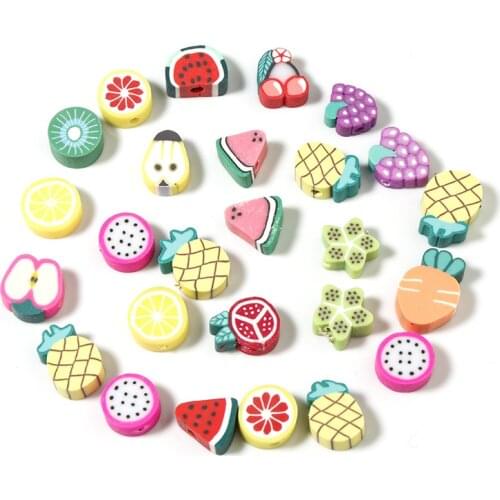 Mixed Soft Polymer Clay Beads Fruit Star Heart Clay Beads for Jewelry Making Handmade Diy Bracelet Necklace Hairpin Craft 30pcs
