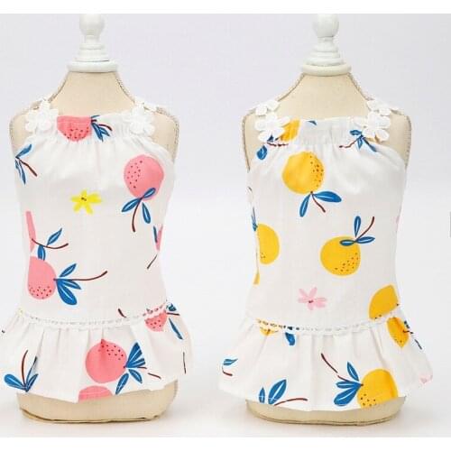 Pet Dog Dress Summer Thin Dog Clothes Fruit Print Puppy Skirt Clothing Princess Pet Dresses For Poodle, Teddy, Chihuahua