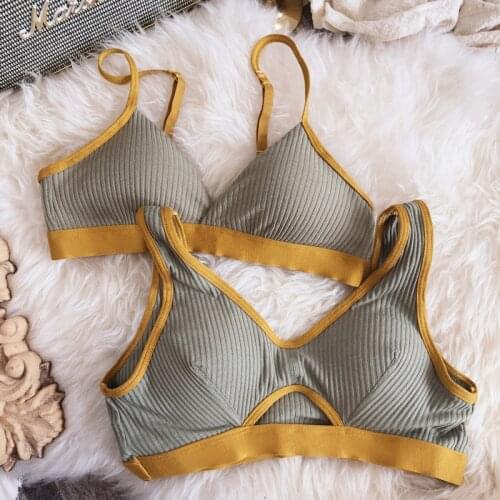 Ribbed cotton sexy and comfortable non-steel ring lingerie triangle cup underwear skin-friendly soft waxy gathered vest bra