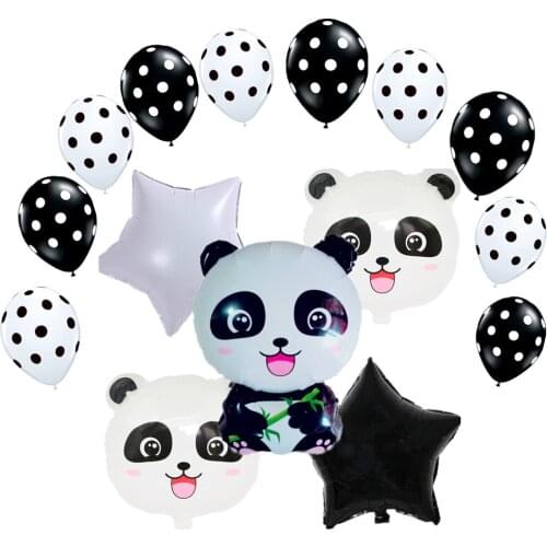 15pcs/set Panda Foil Balloons +12'' Black White Dot Latex Balloon 18" Star Panda Theme Birthday Animals Party Decor Supplies