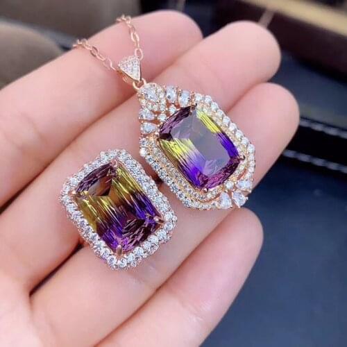 Anniversary Best Gift Ametrine jewelry set Natural Real Ametrine 925 sterling silver 1pc pendant,1pc ring