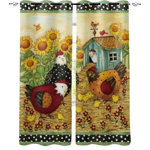 The Chicken Family Cartoon Sunflower Curtain for Living Room Bedroom Curtain Window Treatment Blinds Drapes Kids Room Curtains