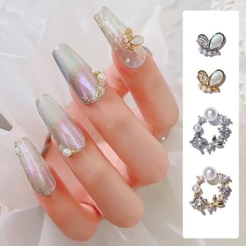 Nail Art Pearl Butterfly Jewelry Light Luxury Zircon Super Flash Diamond Three-dimensional Nail Decoration Shiny Rhinestone