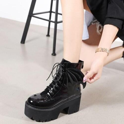 Sexy Buckle Punk Platform Women Ankle Boots High Heel Patent Leather Autumn Winter Shoes For Party demonias shoes platform boots