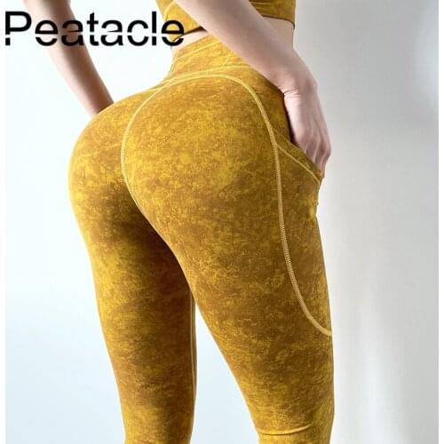 Peatacle High Waist Yoga Pants Womens Tie Dye Quick Dry Leggings with Pocket Leggings Sport Fitness Gym Clothing