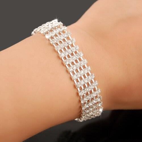 High Quality 925 Sterling Silver Charm Bracelets Women Fashion Rhinestone Crystal Chain Bracelets Fine Jewelry