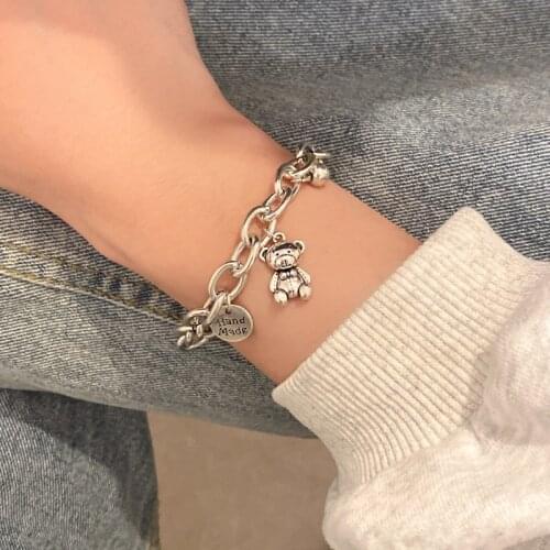 925 Sterling Silver Handmade Vintage Punk Bear Charm Bracelet &Bangle For Women Wedding Luxury Jewelry SL031