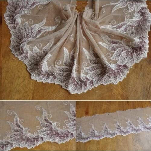 1 Meter 16cm Width Skin Color Embroidery Lace Trim Net Tulle Wedding Dress Lace Trims Fabric Free Shipping