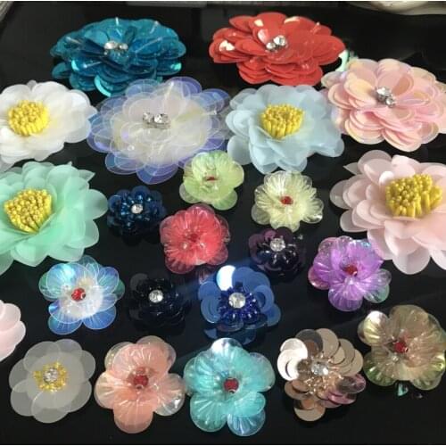 10pieces Large Sequin Patches Beaded Cloth Bag Flowers DIY Clothing Accessories Sweater Decorated 3D Flower Patch