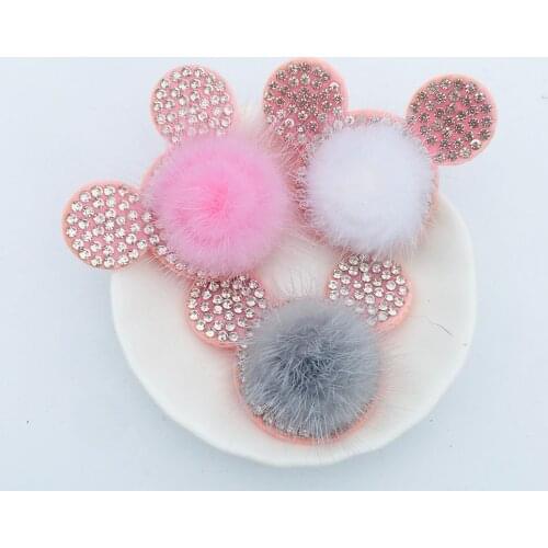 10pcs Plush ball Cat Ear Rhinestone Patches Lotus Shape Sew on Patches Applique for Clothes DIY Hair Clips Bags Shoes