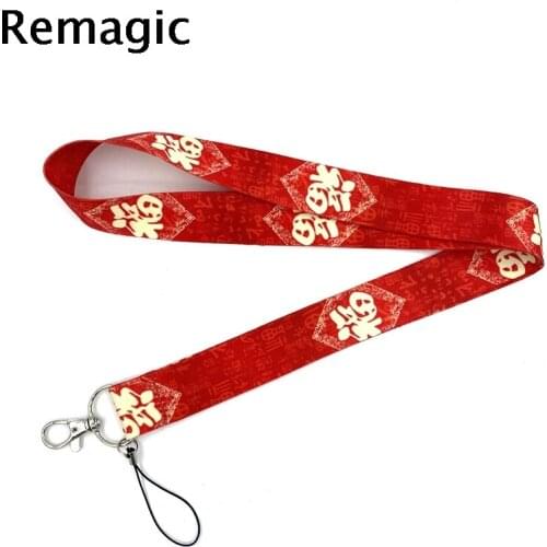 20pcs Lucky Fu Chinese Word Character Keychain Lanyards Id Badge Holder ID Card Pass Gym Mobile Phone Badge Holder Key