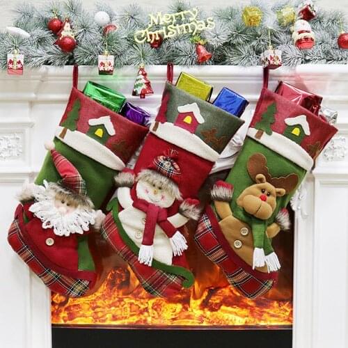2020 Santa Socks Gift Bags DIY Decorated Christmas Tree Hanging Bag Santa Elk Xmas Party Supplies
