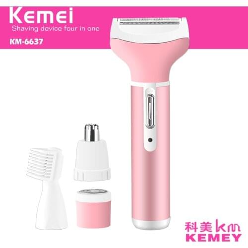 Kemei Multifunctional 4 in 1 Rechargeable Women Body Shaver Beard Eyebrow Nose Trimmer Set Electric Shaver Armpit epilator
