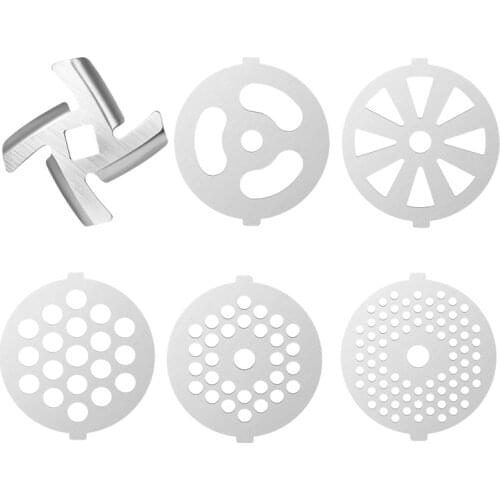 AD-6 Pcs Stainless Steel Meat Grinder Plate Discs Grinding Blades for Stand Mixer and Meat Grinder Attachment