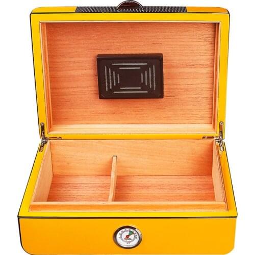 Spanish Cedar Wood high gloss carbon fiber Cigar Box Humidor Case Hygrometer Humidifier Men Gadget Accessories Business Gift