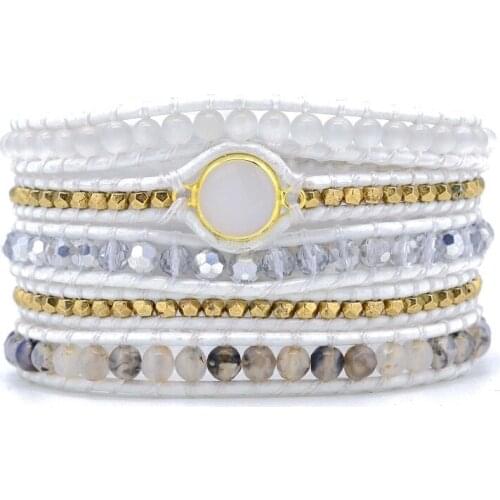 Bohemia Crystal Non-Leather Bracelet Natural Stone 5X Wrap Bracelet Jewelry For Gifts