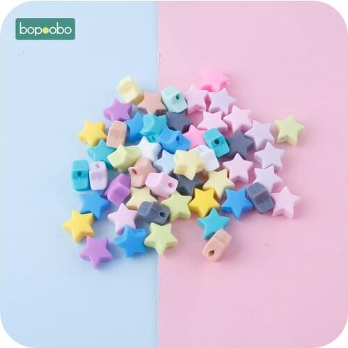 Bopoobo Silicone Beads Star Shape 30pcs 14mm Food Grade Teether BPA Free Ecofriendly Beads Bracelet DIY Jewelry Baby Teether
