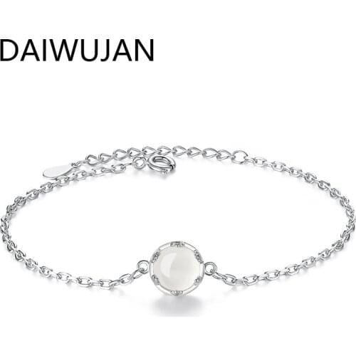 DAIWUJAN Moonlit Forest 925 Sterling Silver Chalcedony Chain Bracelets for Girls Women Wedding Jewelry Wholesale Pulseras