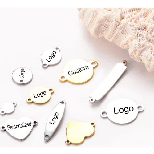 50pcs Stainless Steel Custom Bracelet Foot Charm 2 Hole Connector Diy Jewelry Making Free Engrave Tag Logos Not Turn Off Color