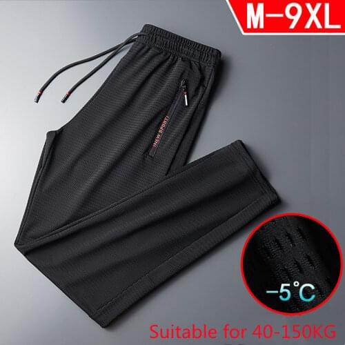 2021Summer New Mens Trousers Thin Ice Screen Mesh Running Sports Casual Loose Nine Pants Fashion Mens Clothing Sweatpants Men
