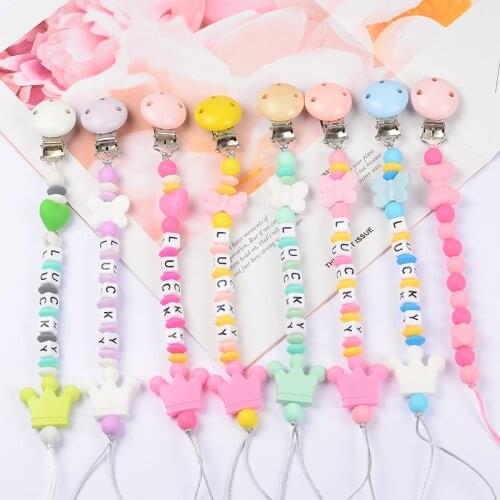Food Grade Safe Silicone Baby Pacifier Chain/Clip Cute Crown Pacifier Clips Nipple Holder for Baby Personalized Name Pacifier