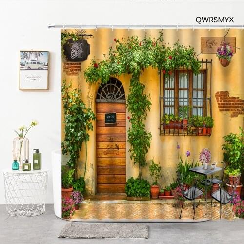 European Rural Town Street View Bathroom Curtain Mediterranean Street Scenery Shower Curtains Washable Fabric Bathroom Products