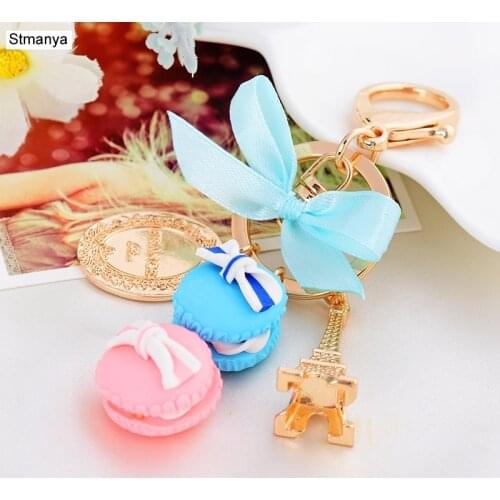 Macarons Cake Keychain Birthday Gift France Paris LADUREE Effiel Tower Macarons Ribbon Keyrings Christmas Gifts Wholesale 17121