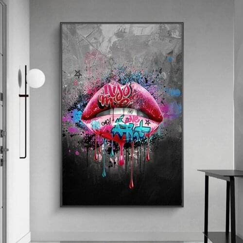Graffiti Colorful Lips Painting Street Art Canvas Wall Art Graffiti Lips Love Art Posters Graffiti for Living Room Home Decor