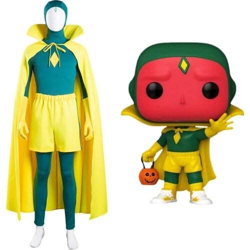 Wanda Vision Vision Cosplay Costume Jumpsuit Cloak Outfits Halloween Carnival Suit