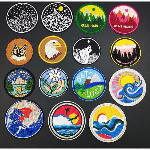 Round shape Style Embroidery Patches Stickers Iron On Patch For Clothing DIY T-shirt Jeans Coat Backpack Appliques