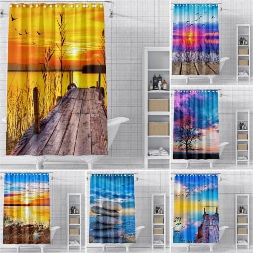 Landscape Bath curtain Waterproof Shower Curtains Polyester Cartoon Bath Beautiful Scenic Curtain for Bathroom Home Decor