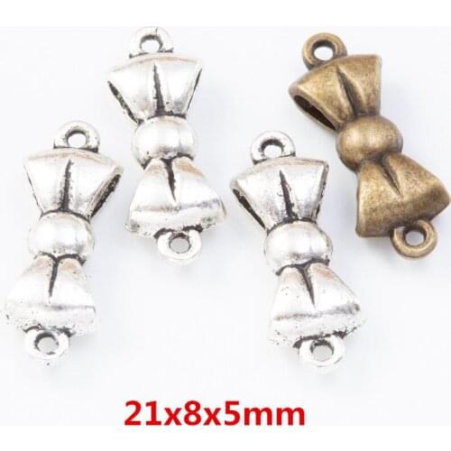 45 pieces of retro metal zinc alloy Bow tie double hanger connector pendant for DIY handmade jewelry necklace making 7713