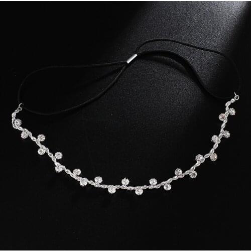 Fashion Rhinestone Metal Chain Elastic Headband Glitter Exquisite Hairband for Women Girls Bridal Headwear