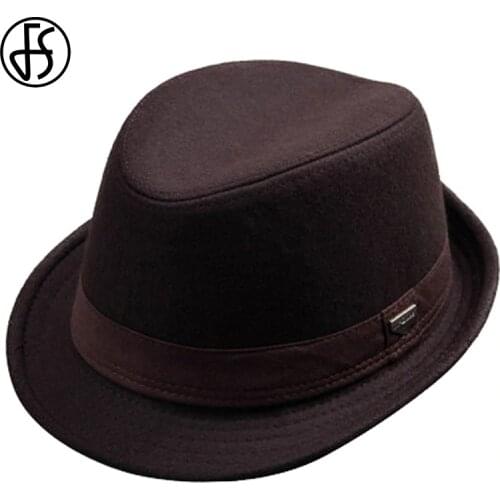 FS Vintage Men Wide Brim Wool Felt Fedora Hats For Black Jazz Trilby Panama Hat Gentleman Gangster Caps Fedora Chapeau Homme