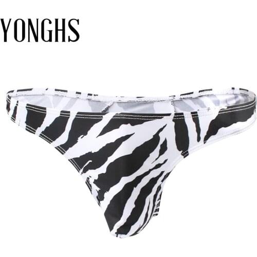 Mens Lingerie Sexy Underwear Zebra Stripe Low Rise Bulge Pouch T-Back Thongs Male Underwear Panties Erotic Tanga Underpants