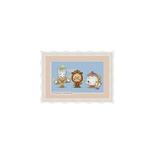 Beauty and beast mechanical servant cross stitch kit people design cotton thread 14ct linen flaxen canvas embroidery