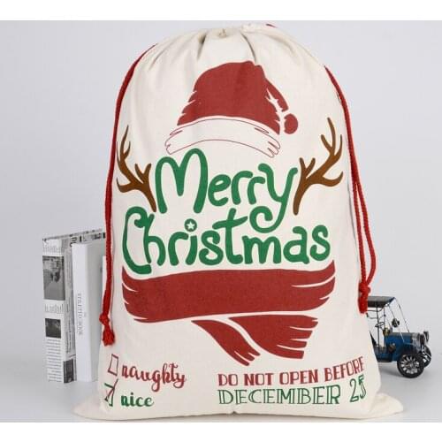 Brand New 11 Styles Cotton Linen Merry Christmas Christmas Gift Holders Bag Xmas Tree Reindeer Letter Print Storage Candy Bags