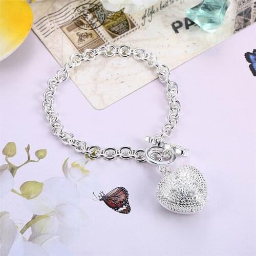 NEW 925 Sliver Fashion Jewelry Heart Link Chain Delicate Bracelet For Women Romantic Wedding Anniveersary Trendy Gift Lucky Love
