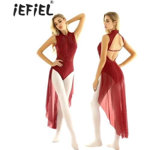 NEW Womens Adults Shiny Rhinestones Ballroom Dance Costumes Sleeveless Backless Leotard Gymnastics Bodysuit Ballerina Dancewear