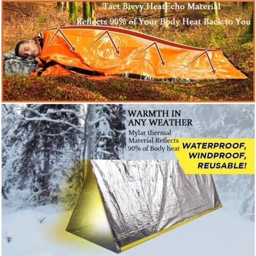 New Emergency Sleeping Bag Emergency First Aid Sleeping Bag PE Aluminum Film Tent for Outdoor Camping and Hiking Sun Protection