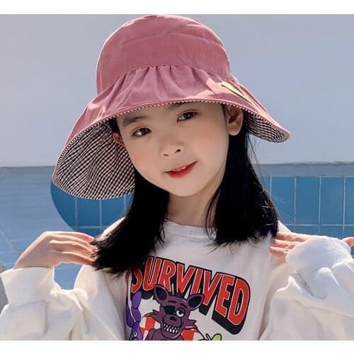 Embroidery Fruit Panama Beach Sun Hat Summer Children Girl Bucket Cap Kids Outdoor Hats Toddler Girls Fisherman Visor