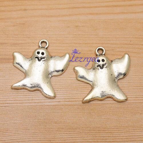 20pcs/lot--24x23mm Antique Silver Plated Ghost Charms Halloween Pendants DIY Supplies Jewelry Accessories Creation Fashion