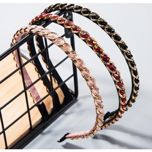 2021 Spring Thin Hairband Small Scent Hand-wrapped Crystal Beads Headband Fashion Alloy Wash Hair Press for Women Girls Accessor