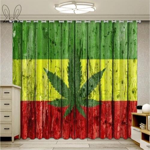 Rasta Flag Pattern Curtains For Window Smoke Leaf Vintage Living Room Bedroom Decor Drapes Blind Darkening Cortinas