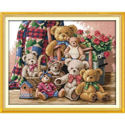 Christmas bear family ecological cotton cross stitch kit 14CT white cloth printed cloth needlework embroidery DIYhandmade crafts